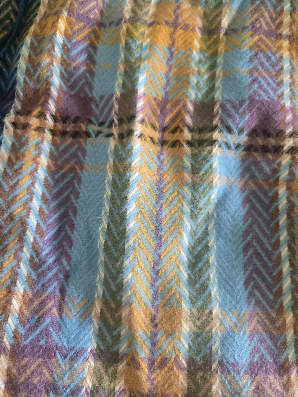 Blue & Mustard Plaid Fringe Scarf